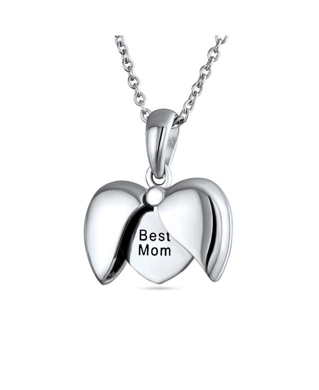 Engraved Saying Best Mom Bff Opening Angel Wing Heart Shape Locket Necklace Pendant For Women Mother .925 Sterling Silver Product Image