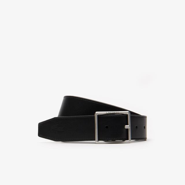 Men's Double Buckle Reversible Satin And Grained Leather Belt Product Image