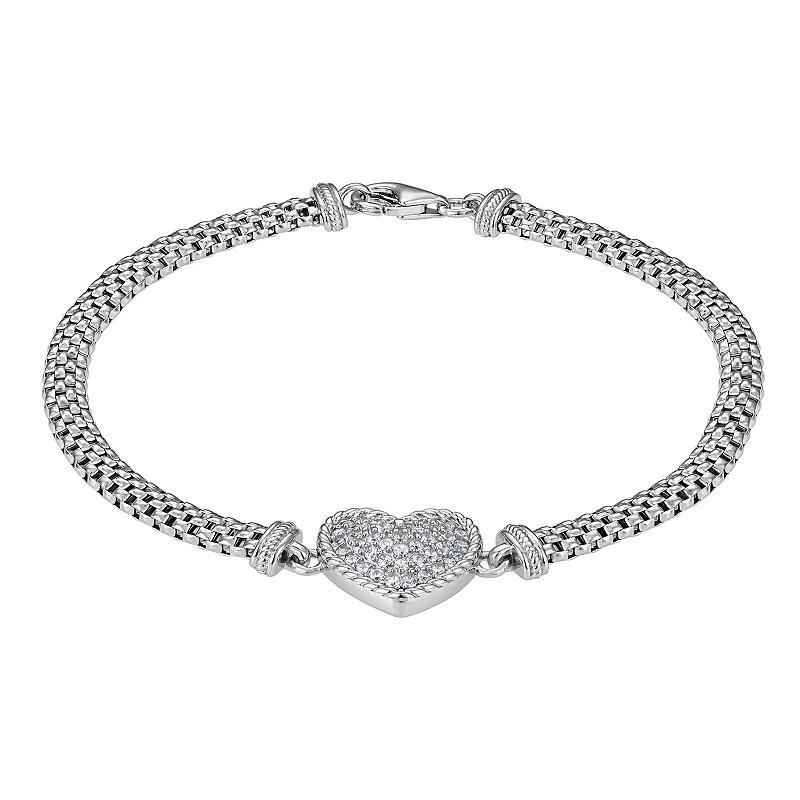 Sterling Silver Cubic Zirconia Heart Bracelet, Womens Product Image