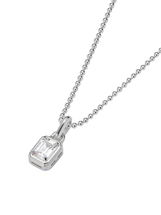 Mens Sterling Silver & Cubic Zirconia Mini Solitaire Pendant Product Image