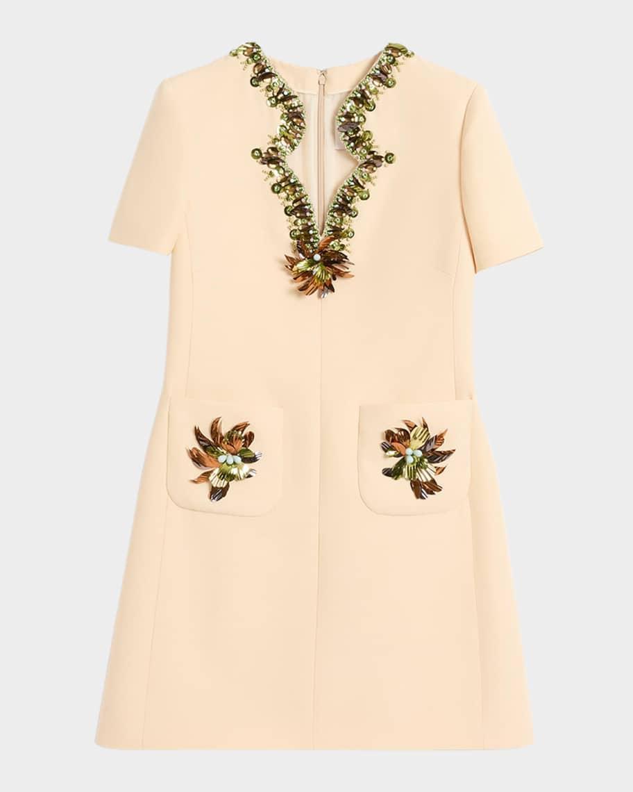 Embellished Short-Sleeve Crepe Mini Dress Product Image