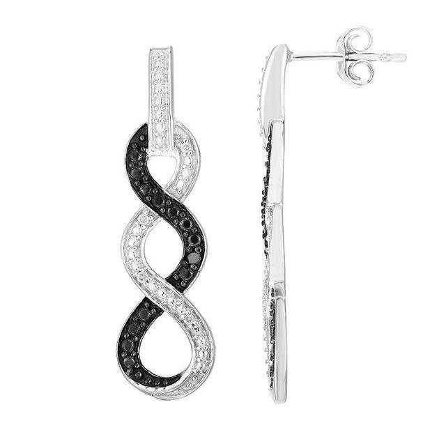 Sterling Silver Black & White Diamond Accent Twist Drop Earrings, Womens Product Image