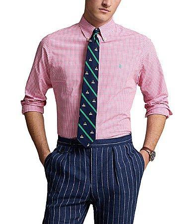 Polo Ralph Lauren Classic Fit Gingham Stretch Poplin Shirt (4656I Lavender/White) Men's Clothing Product Image