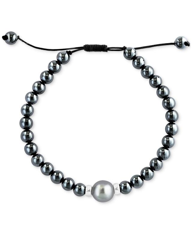 Effy Mens Black Tahitian Pearl (10mm) & Hematite Bead Bolo Bracelet in Sterling Silver Product Image