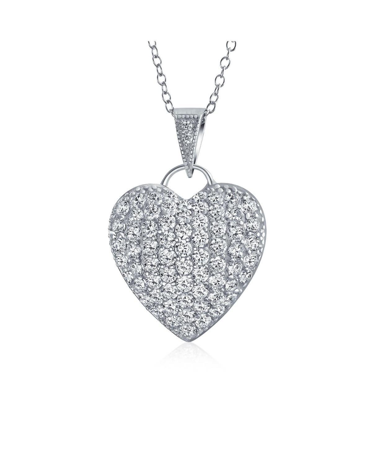 Romantic Elegant Large Pave Cubic Zirconia Cz Puff Heart Shape Pendant Necklace For Women Teen .925 Sterling Silver Filigree Back Product Image