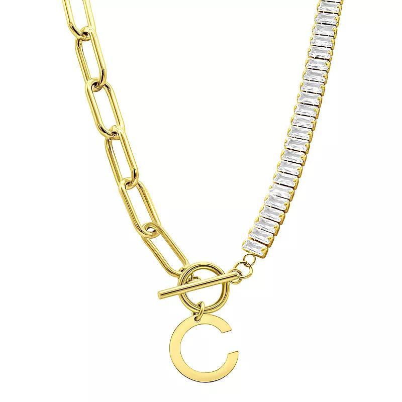 Adornia Gold Tone Half Crystal & Half Paperclip Initial Toggle Necklace, Womens Product Image