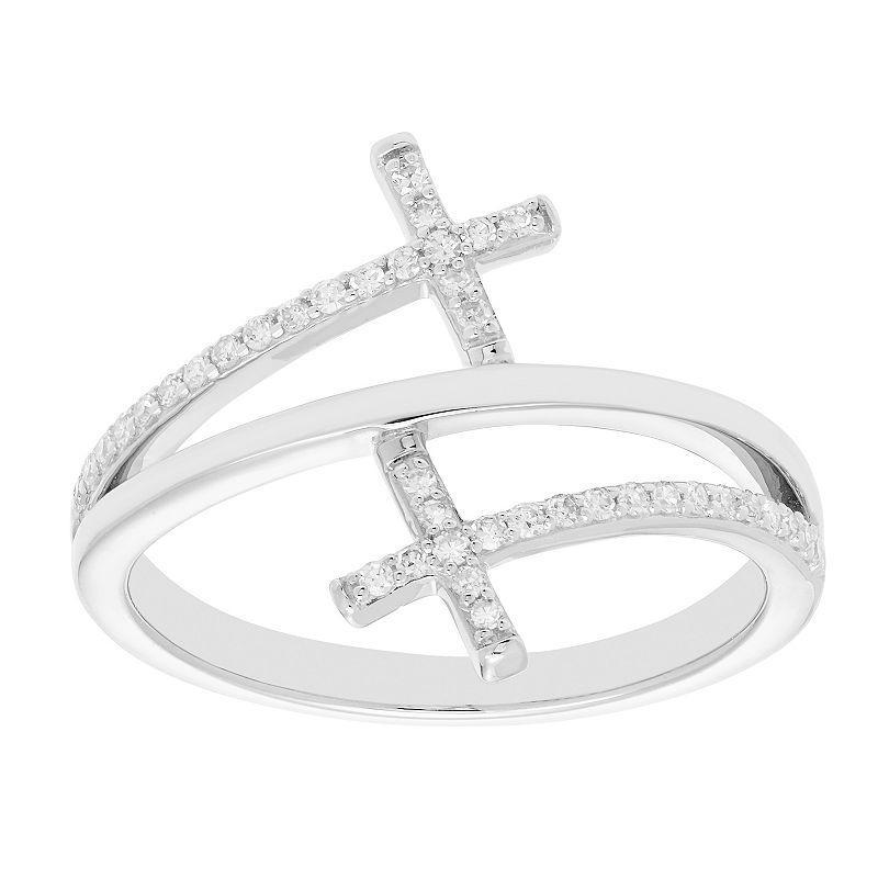 The Regal Collection 10k Gold 1/6 Carat T.W. Diamond Cross Ring, Womens White Product Image