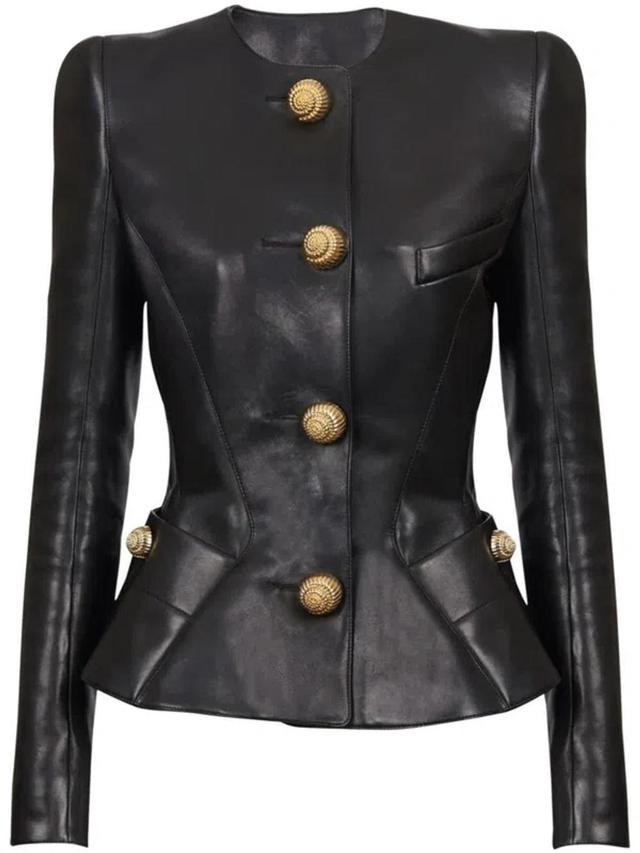 Leather Peplum Jacket In Black Product Image