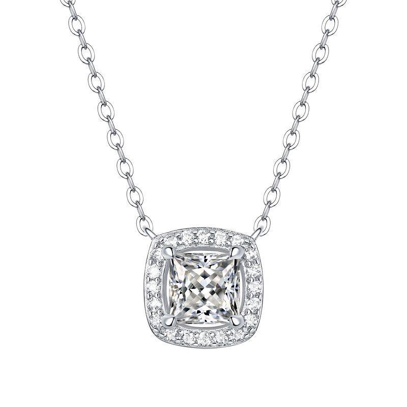 Stella Valentino Sterling Silver Princess Lab-Created Moissanite Cushion Halo Necklace, Womens Product Image