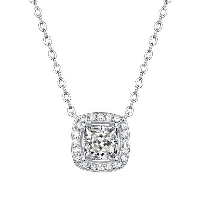 Stella Valentino Sterling Silver Princess Lab-Created Moissanite Cushion Halo Necklace, Womens Product Image