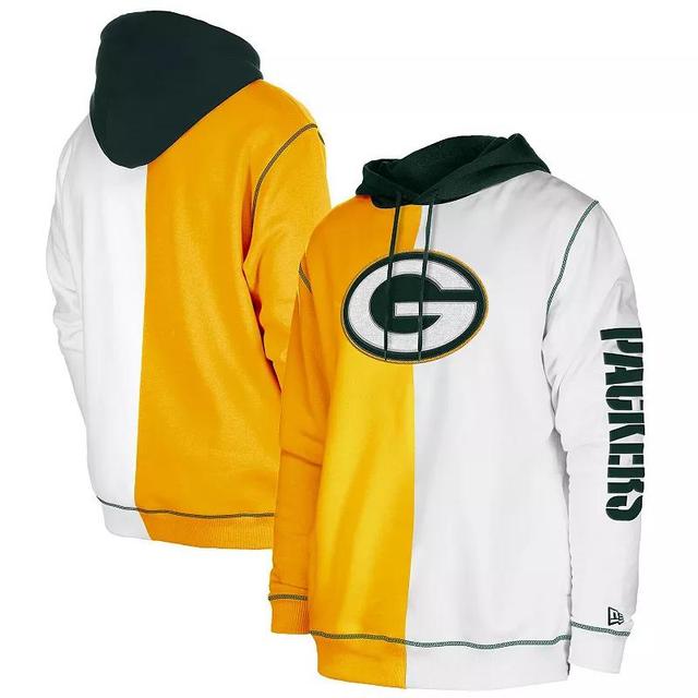 Mens New Era /White Green Bay Packers Third Down Split Raglan Pullover Hoodie Product Image