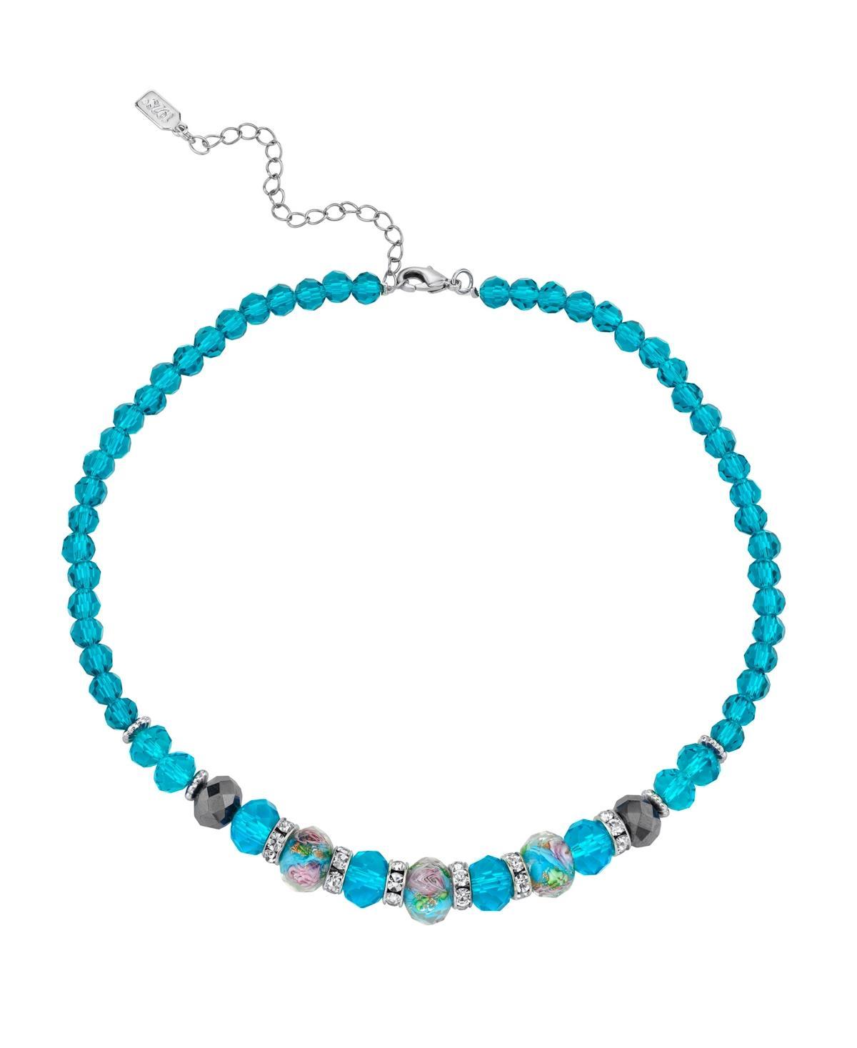 1928 Floral Bead Necklace, Womens, Blue product image