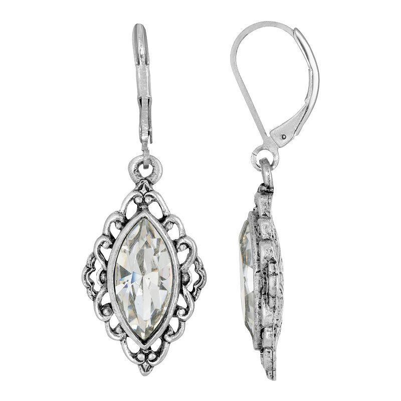 1928 Silver Tone Simulated Crystal Diamond-Shaped Filigree Drop Earrings, Womens Product Image