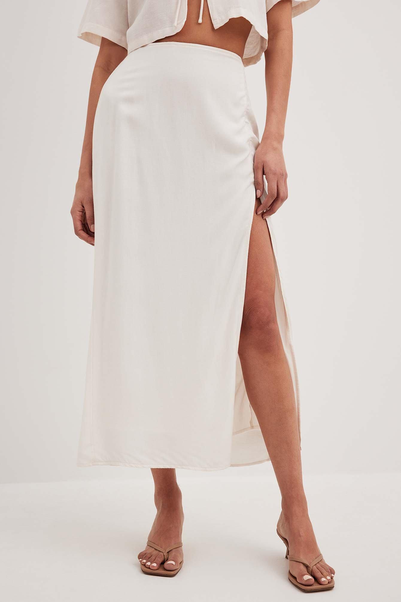 Linen Mix Slit Detail Midi Skirt Product Image