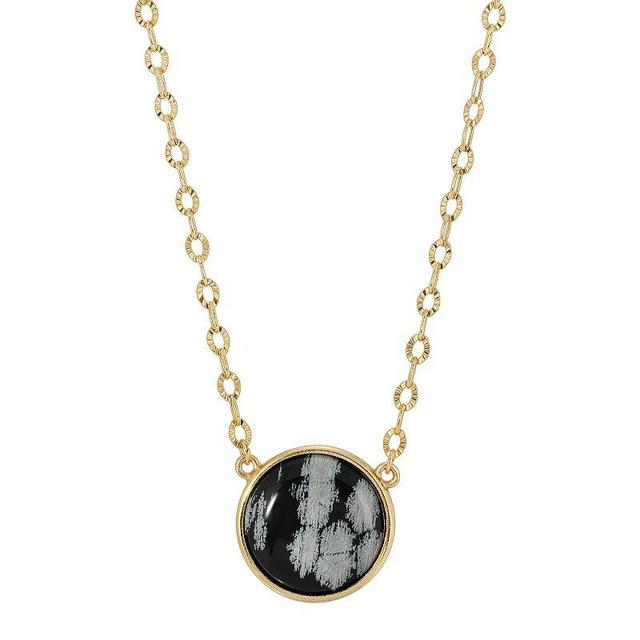 1928 Gold Tone Simulated Snowflake Obsidian Necklace, Womens, White Product Image