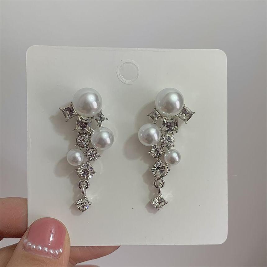 Faux Pearl Rhinestone Drop Earrings Product Image