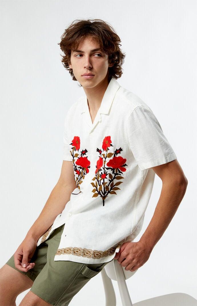 Mens Linen Embroidered Woven Shirt Product Image