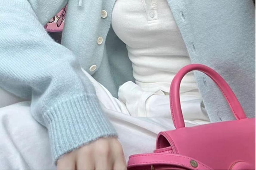 Round Neck Plain Bow Cardigan Product Image