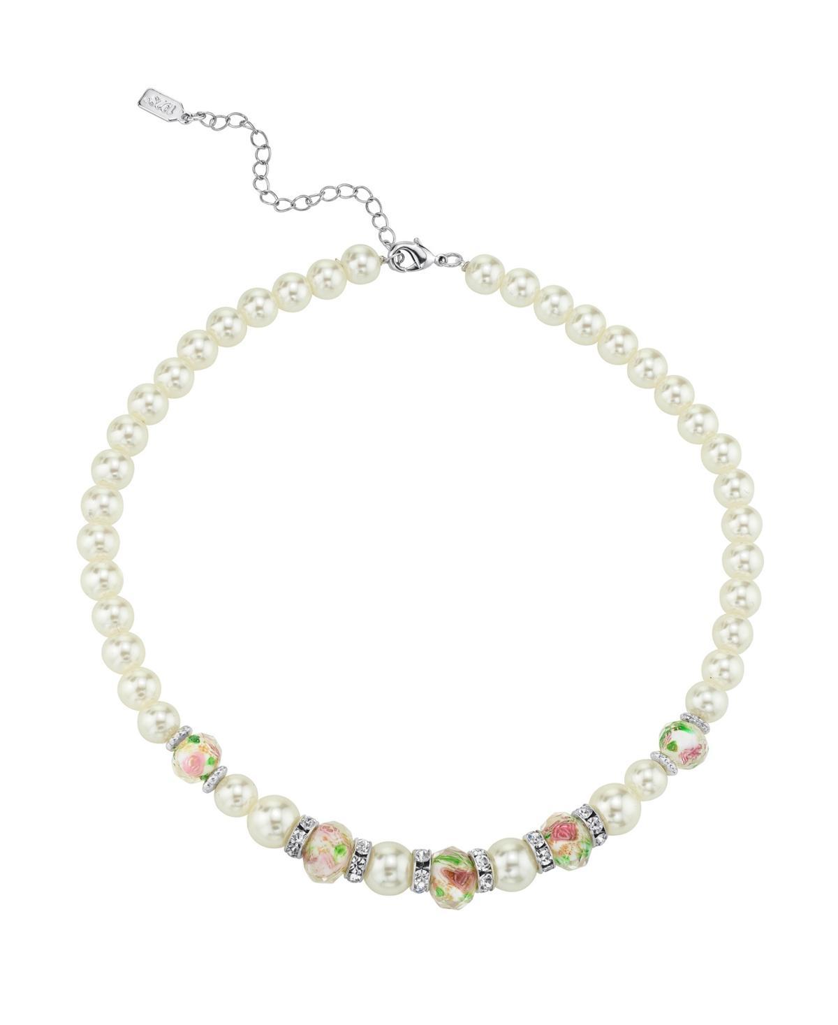 1928 Floral Bead Necklace, Womens, White product image