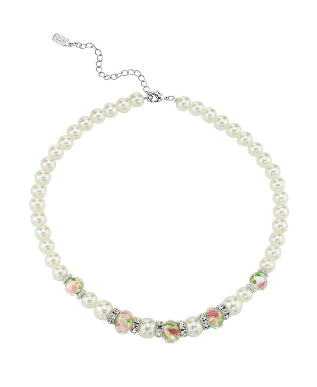 1928 Floral Bead Necklace, Womens, White Product Image