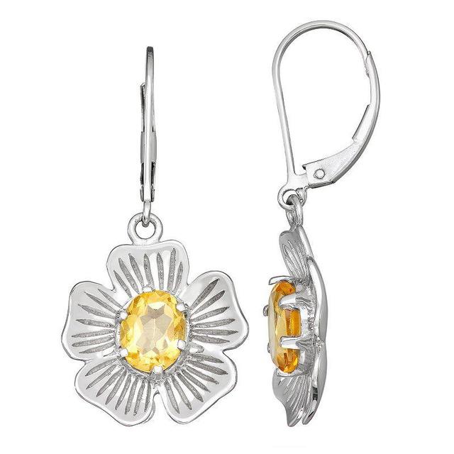 Jewelexcess Sterling Silver Citrine Flower Leverback Earrings, Womens Product Image