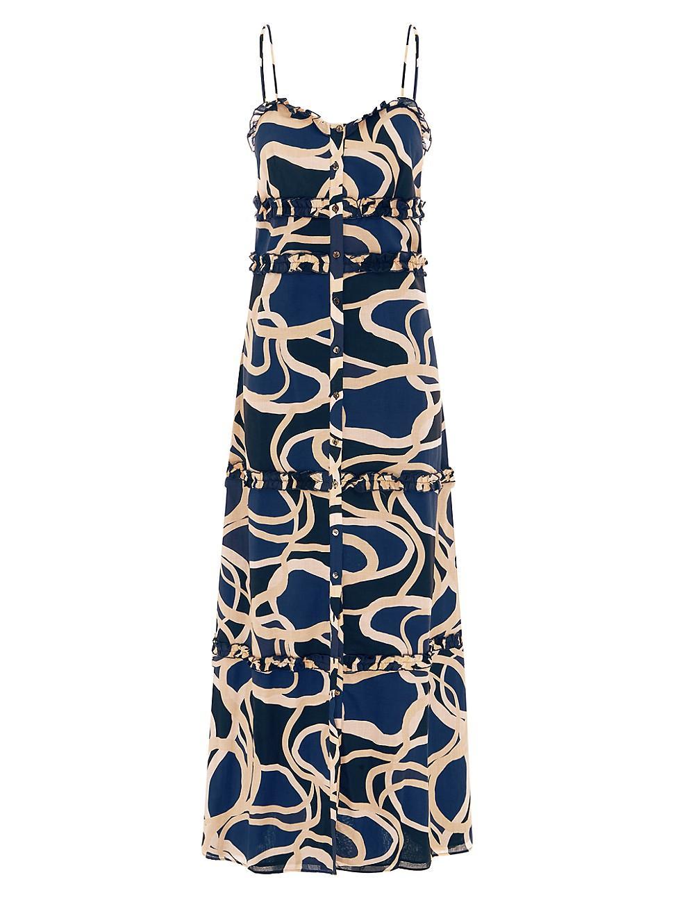 Womens Connie Printed Cotton Ruffle-Trimmed Maxi Dress Product Image