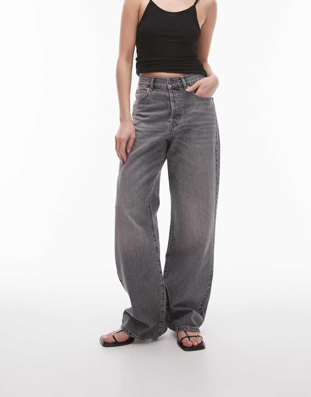 Topshop mid rise Column jeans in dark gray product image