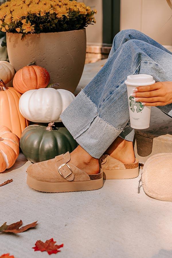 The Payton Faux Suede Platform Clogs in Iced Latte Product Image