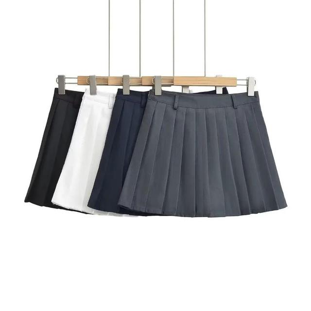 High Rise Plain Pleated Mini A-Line Skirt Product Image