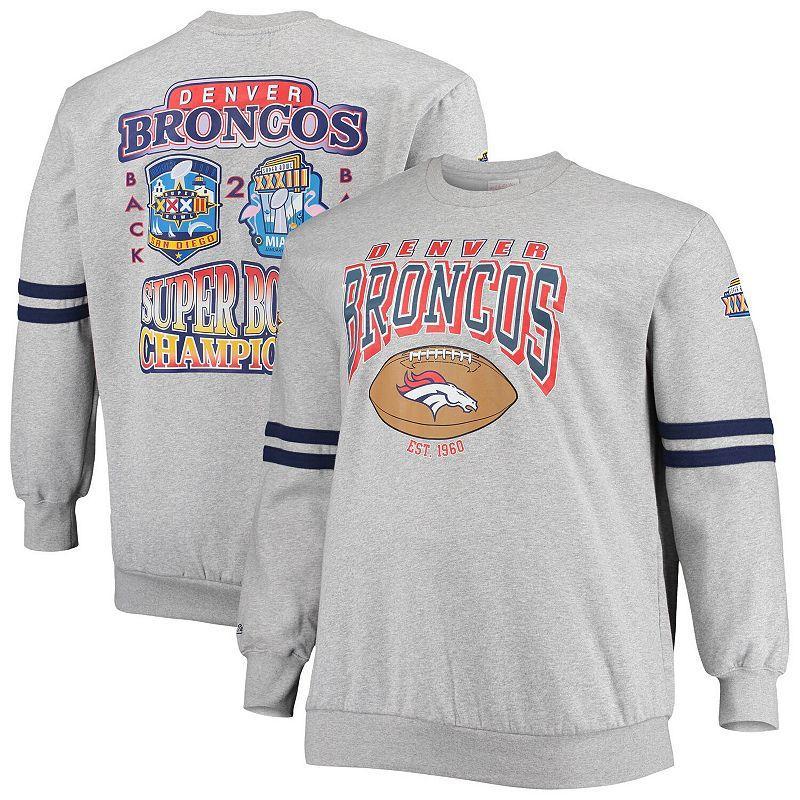 Mens Mitchell & Ness Heathered Gray Denver Broncos Big & Tall Allover Print Pullover Sweatshirt Product Image