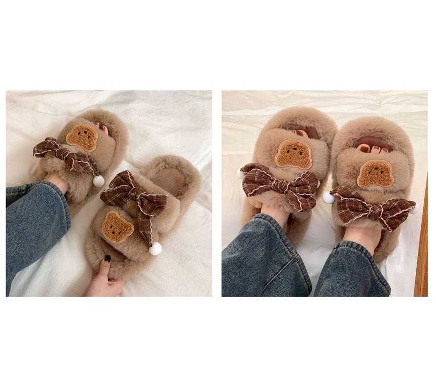 Bear Applique Fluffy Slippers Product Image