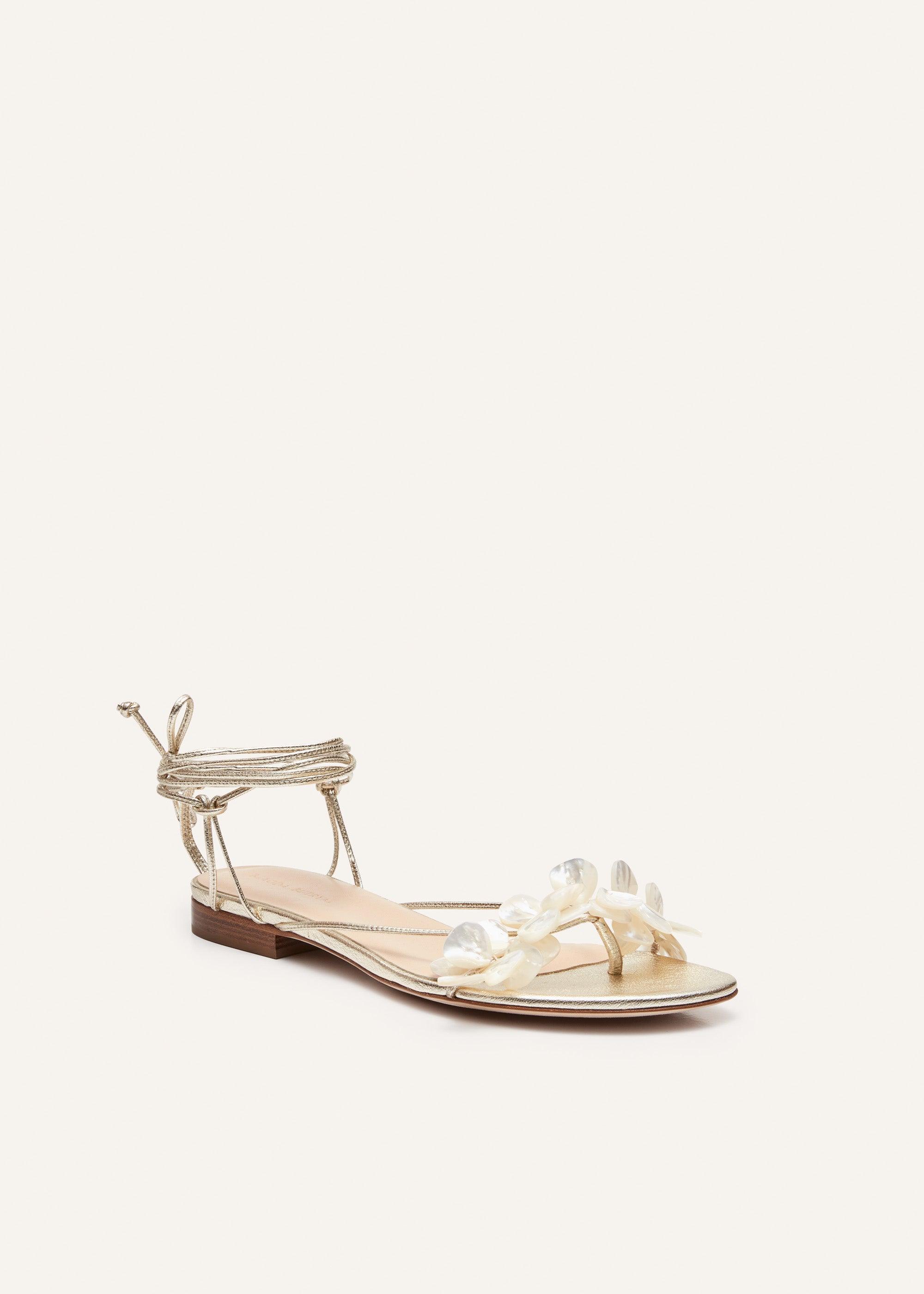 Wrap around pearl sandals in gold Product Image