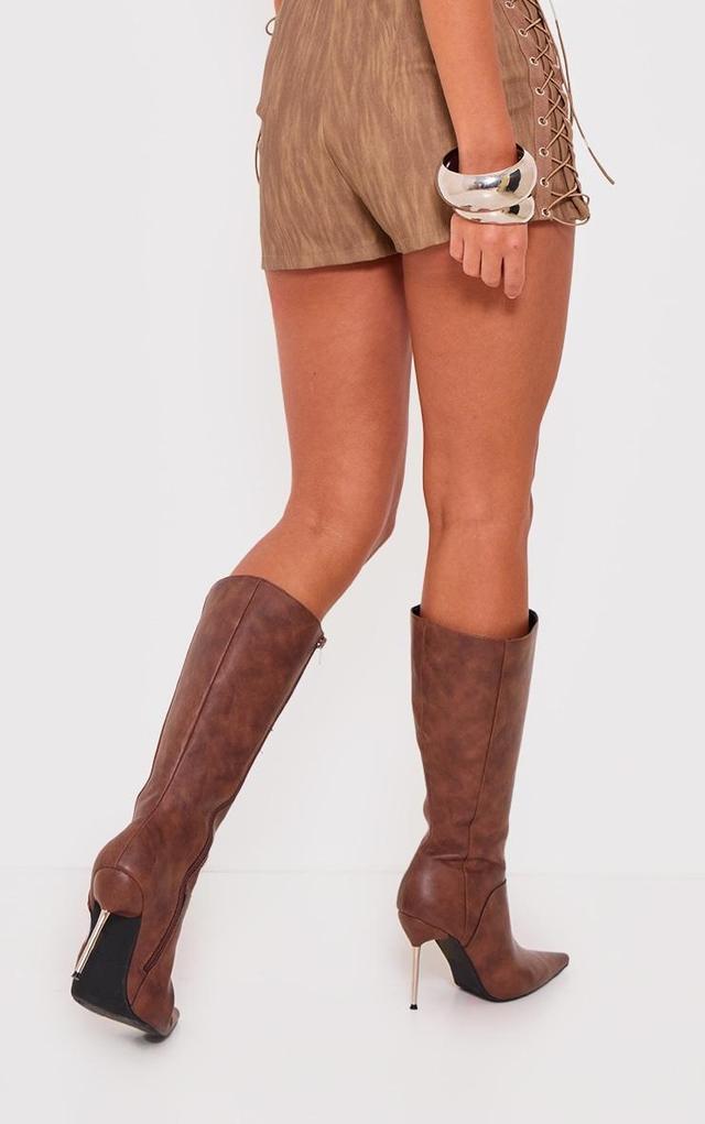 Brown Faux Leather Lace Up Side Hot Pants Product Image