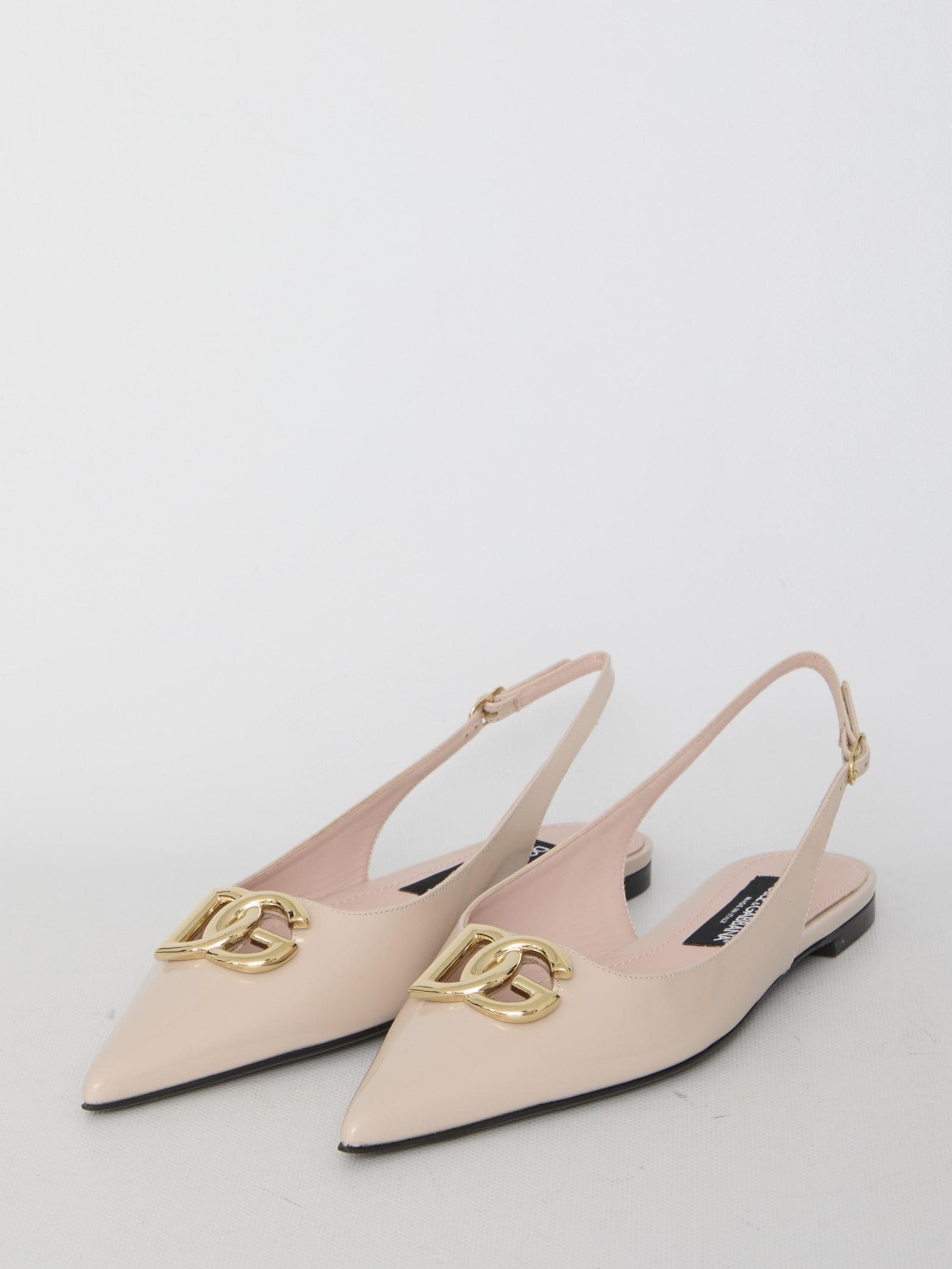 DOLCE & GABBANA Shiny Leather Ballerinas In Beige Product Image