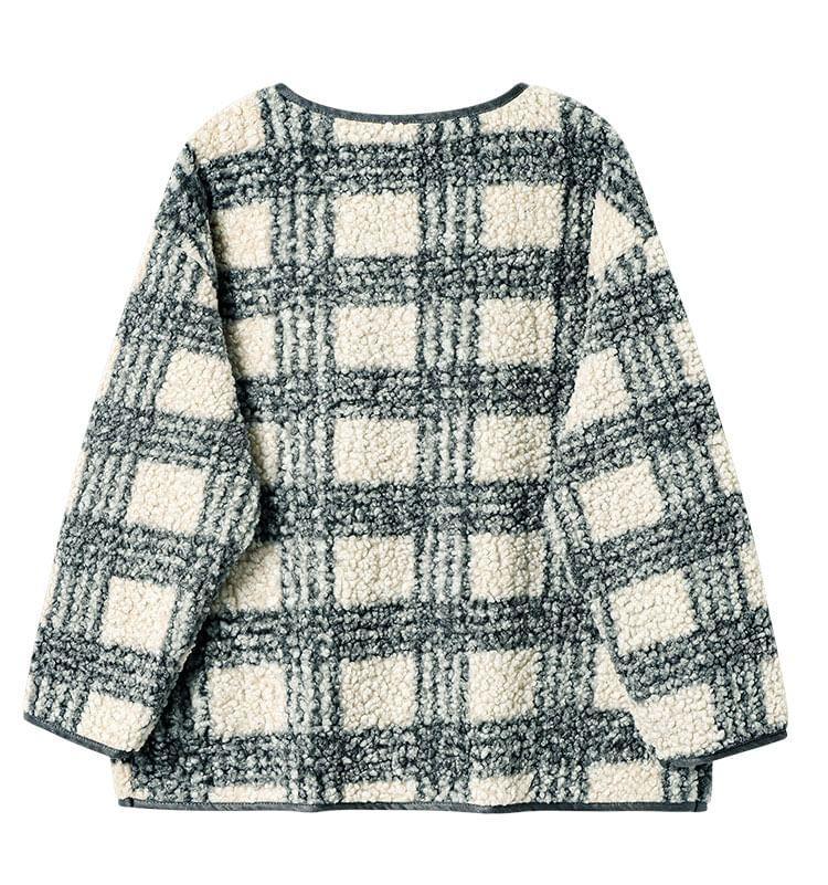 Plaid Fleece Open Front Jacket Product Image