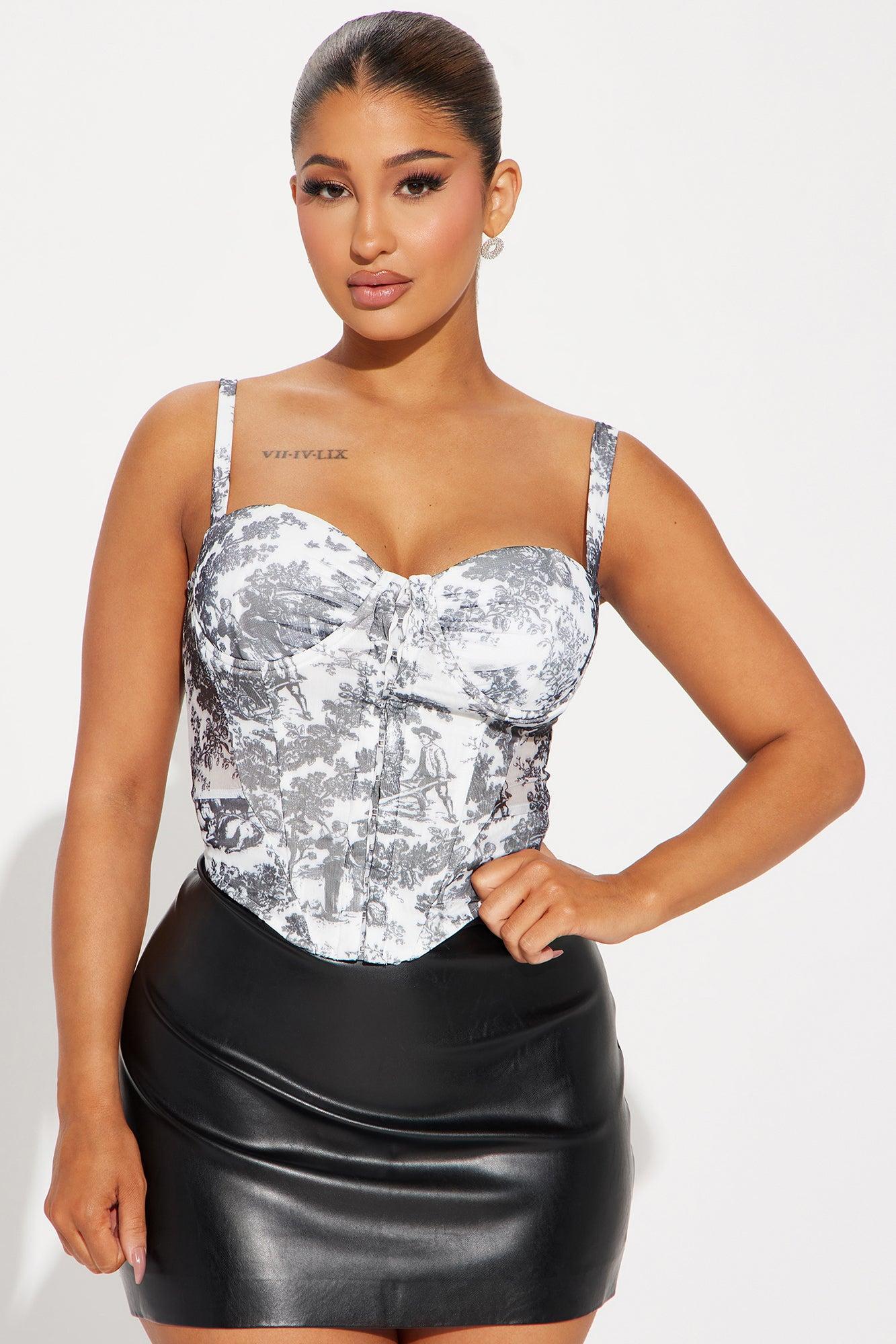 Summer Daydream Corset Top - White/Black Product Image