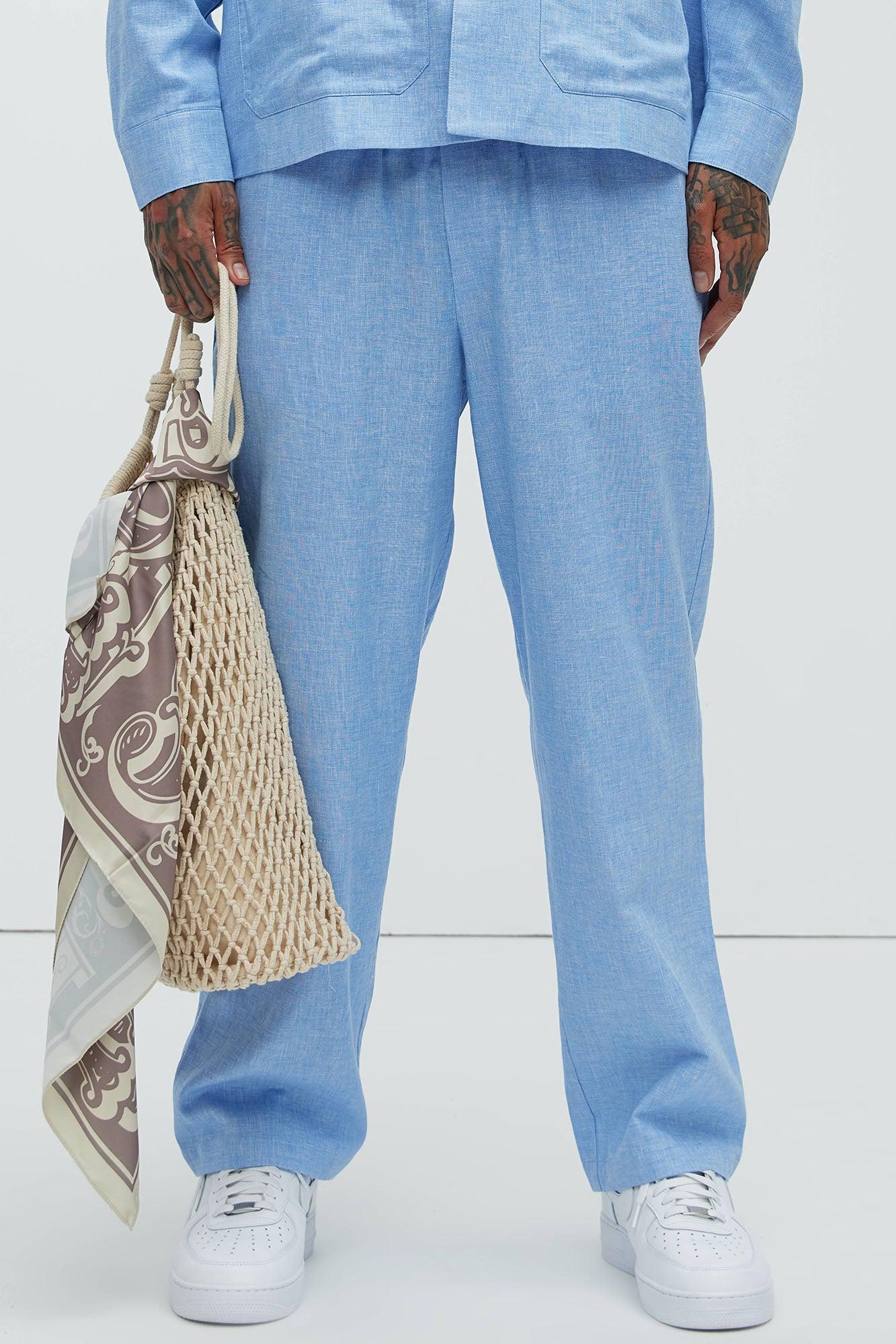 Bahamas Linen Pants - Ice Blue Product Image