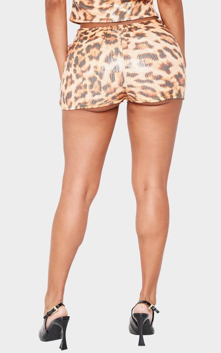 Shape Leopard Print Sequin Mini Shorts Product Image