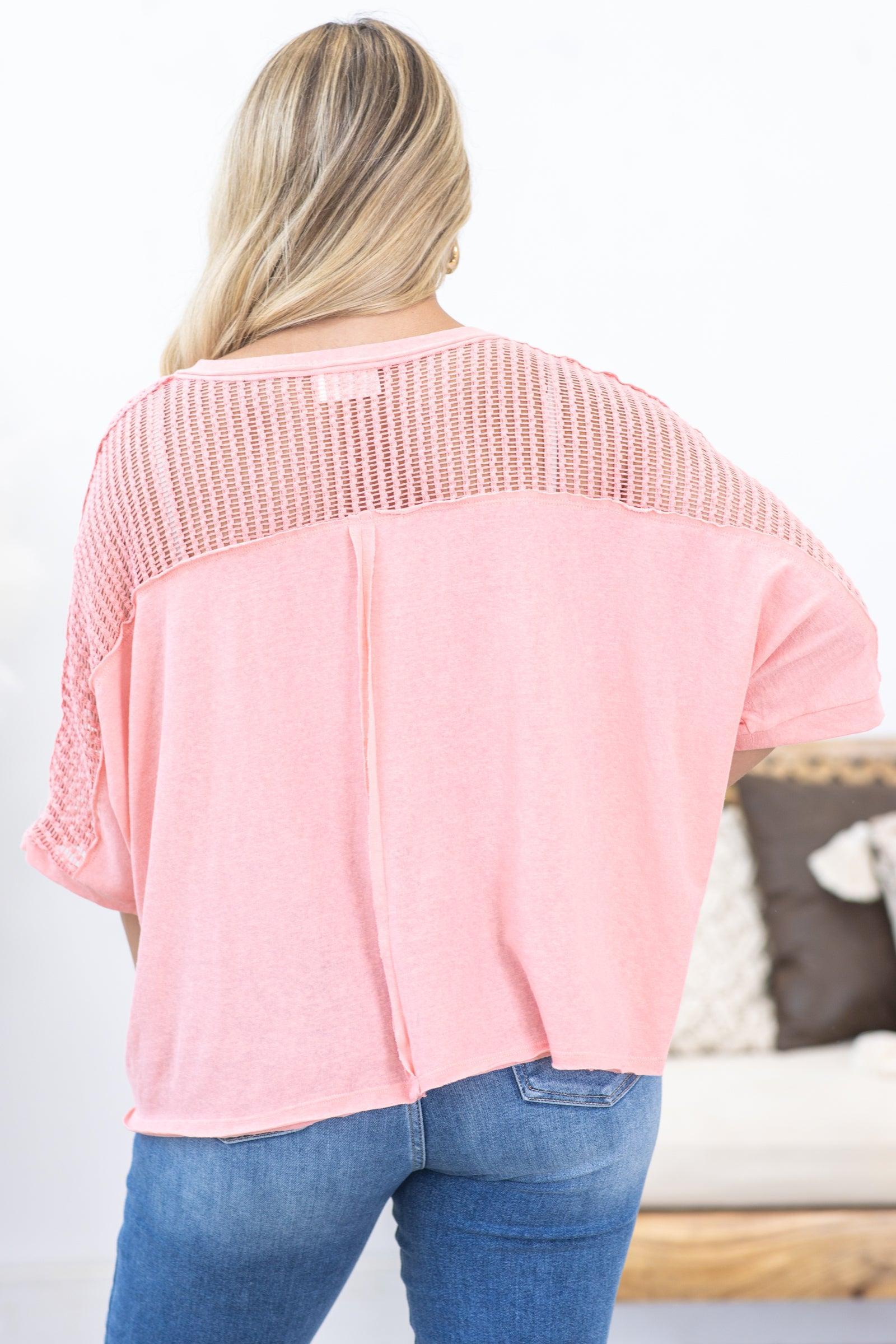 Coral Dolman Sleeve Crochet Detail Top Product Image