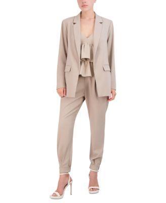 Bcbg New York Womens Twill Open Front Blazer Twill Tiered Cami Top Twill Jogger Pants Product Image