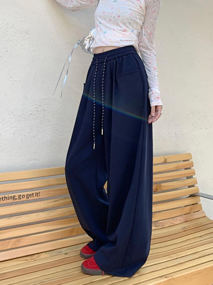 Drawstring Waist Plain Wide Leg Sweatpants Product Image