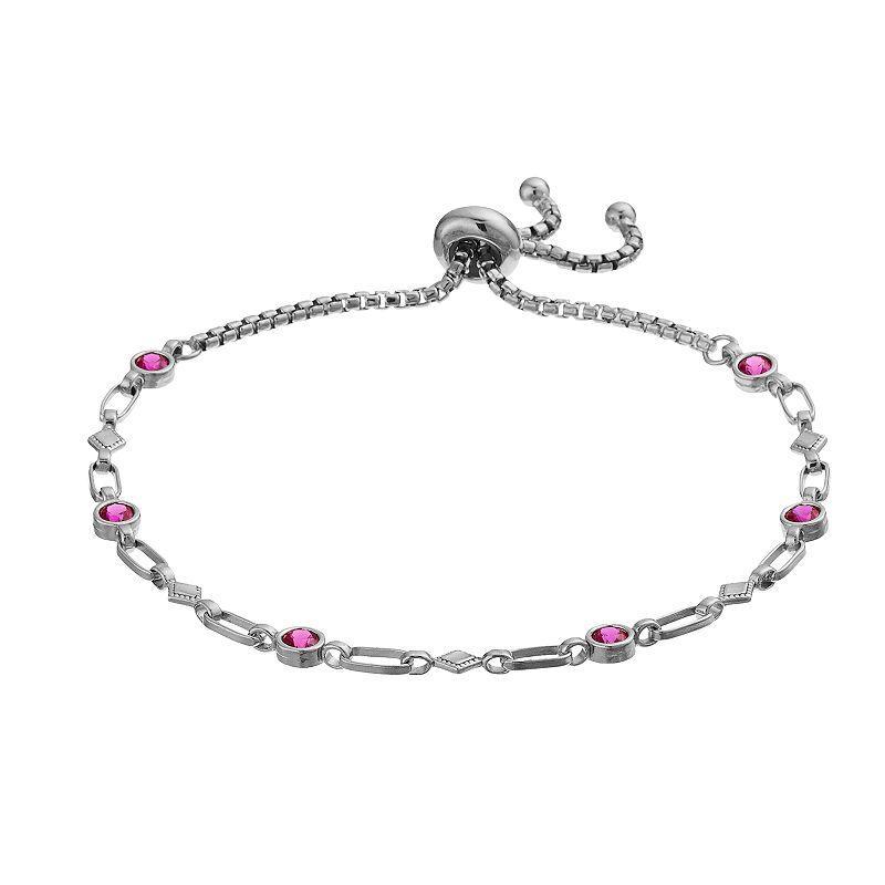 Kristen Kesho Sterling Silver Lab-Created Ruby & Kite Link Adjustable Bolo Bracelet, Womens Grey Product Image