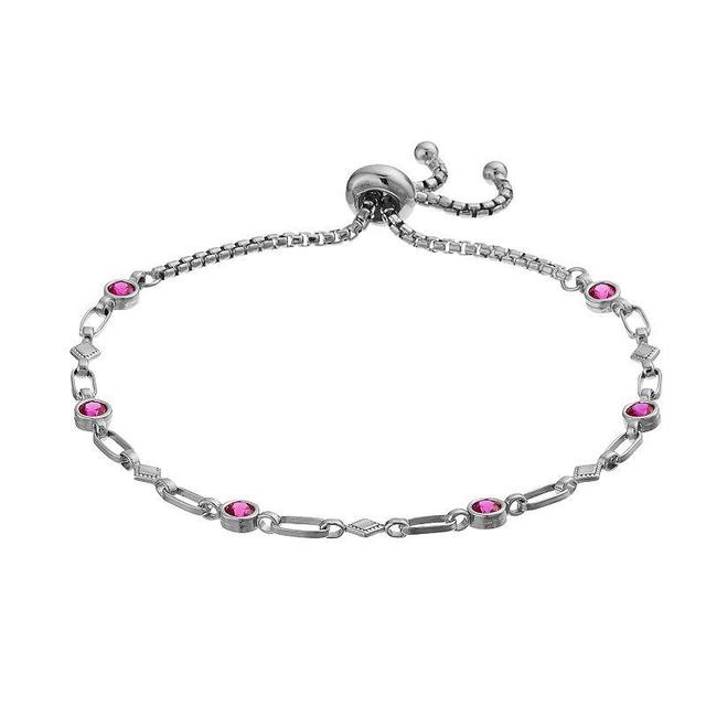 Kristen Kesho Sterling Silver Lab-Created Ruby & Kite Link Adjustable Bolo Bracelet, Womens Grey Product Image