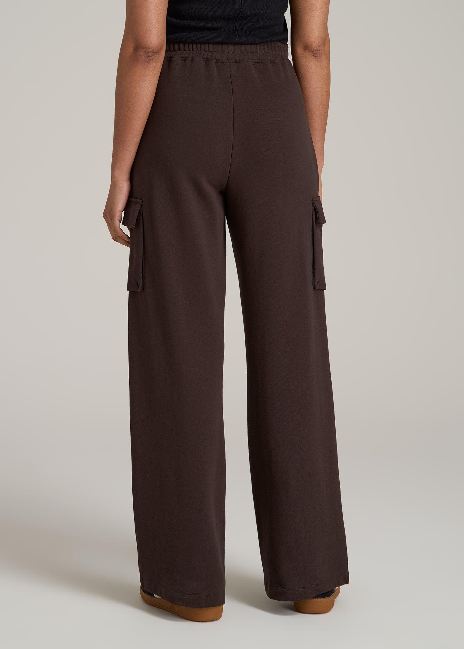 French Terry Wide Leg Cargo Sweatpants for Tall Women in Espresso Product Image