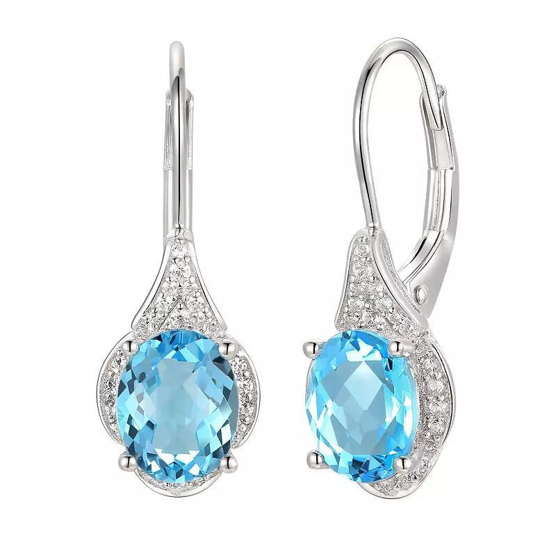 Rhodium-Plated Blue Topaz & Lab-Created White Sapphire Drop Earrings, Womens, Sterling Product Image