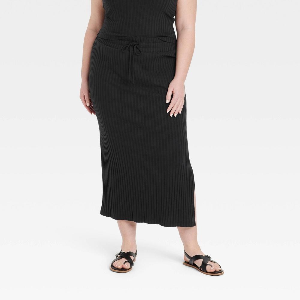 Womens Rib Knit Midi Skirt - Universal Thread Black 2X product image