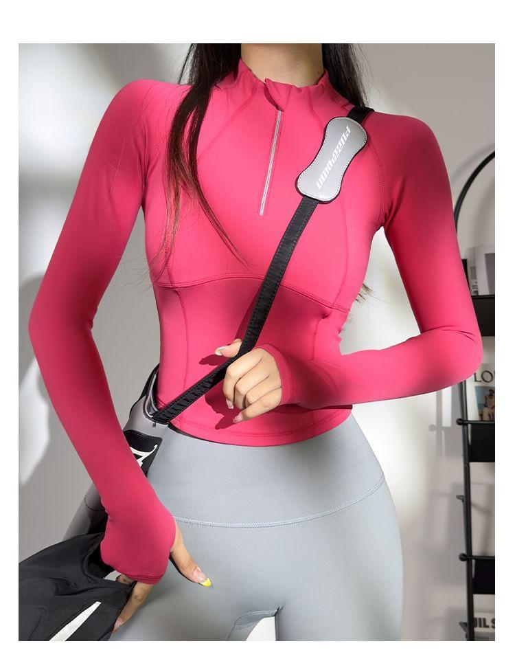 Long-Sleeve Half-Zip Plain Sports Top Product Image