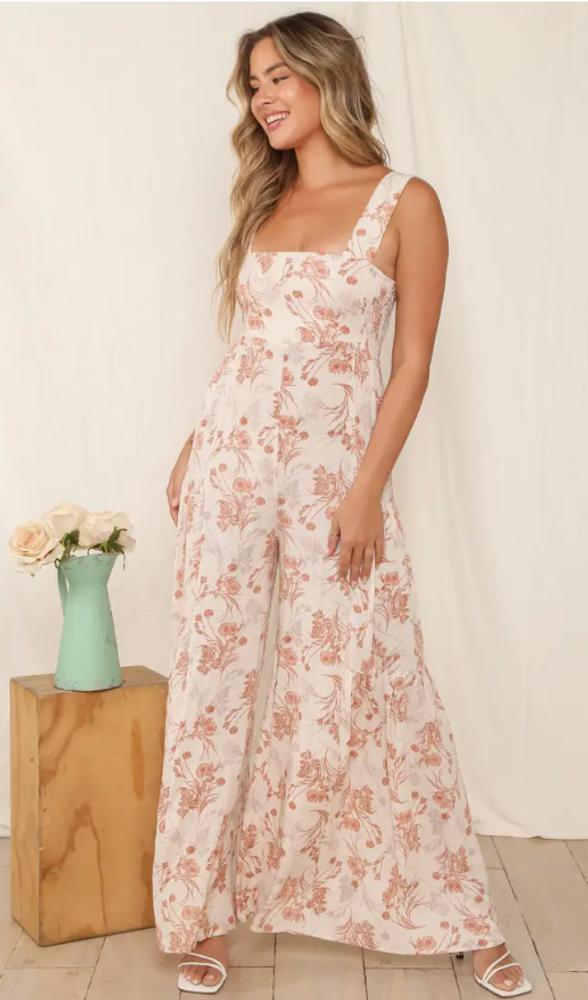 SALE Peach Love California® Ladies' Floral Print Tiered Jumpsuit Product Image