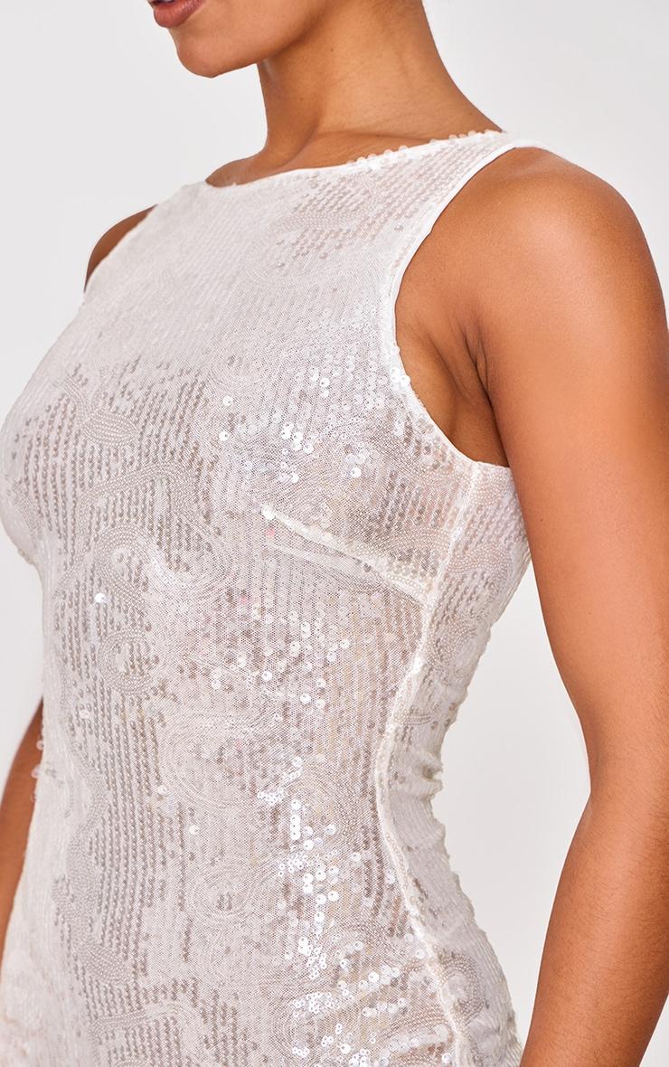 White Textured Sequin Racer Neck Maxi Dress Product Image