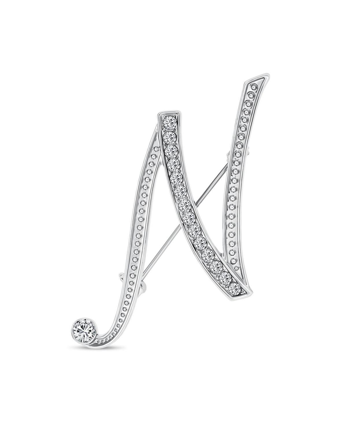 Bling Jewelry Large Statement Abc Pave Crystal Cursive Script Monogram Letters Alphabet Initial Scarf Lapel Pin Brooch For Women Silver Plated - Silve Product Image